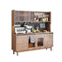 Wooden kitchen island with appliances and items on a white background