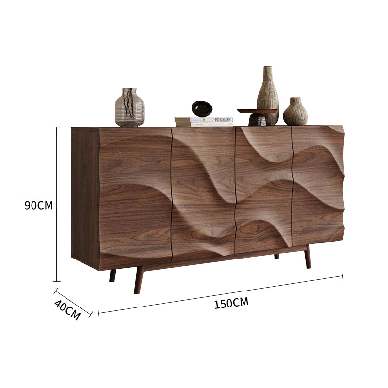 Pre Sale Walnut-Finish Solid Wood Sideboard with Water Ripple Texture