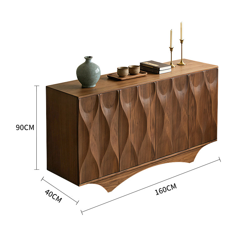 Pre Sale Solid wood sideboard in walnut finish with leaf-pattern grain