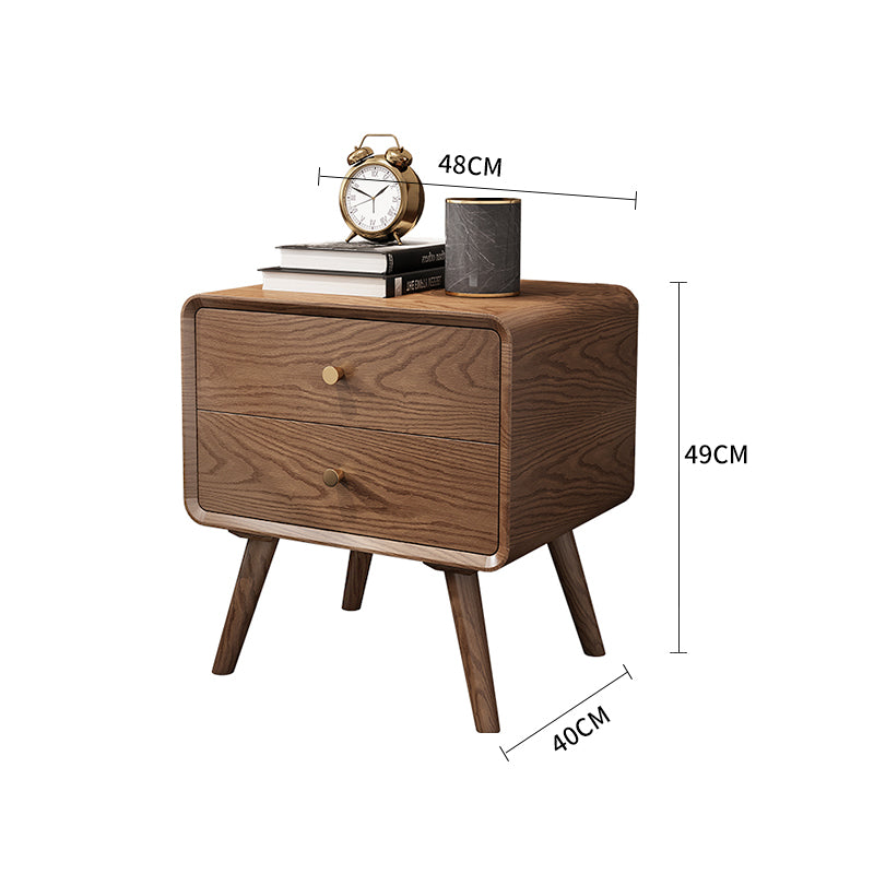 Walnut-Stained Ash Wood Nightstand with Drawer