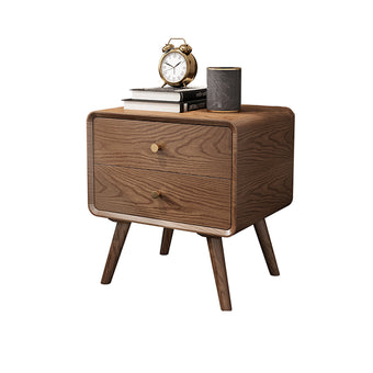 Walnut-Stained Ash Wood Nightstand with Drawer