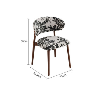 Black and White Patterned Velvet Cushion Walnut Horn Chair