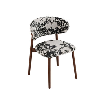 Black and White Patterned Velvet Cushion Walnut Horn Chair