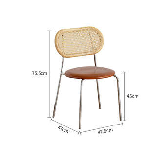 Pre Sale Yellow-brown upholstered woven back dining chair with metal legs