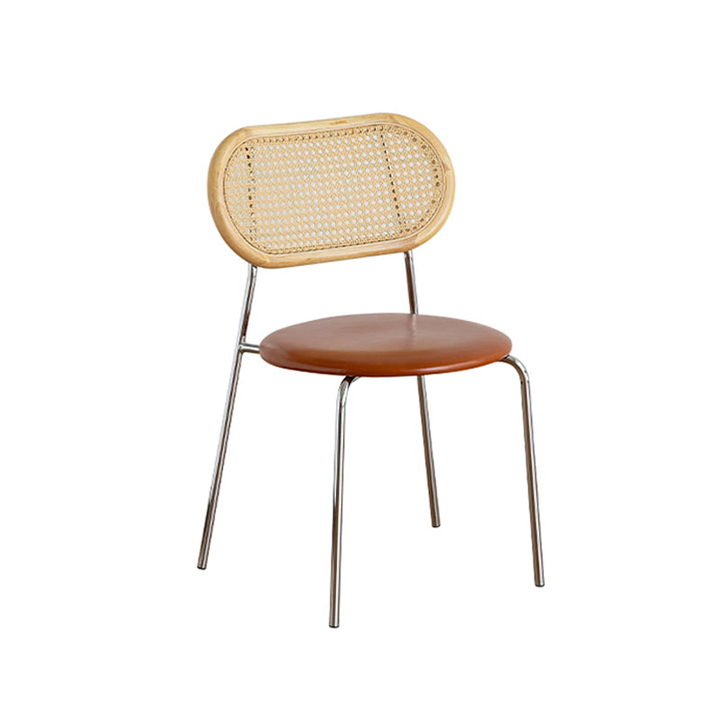 Tan Woven Back Upholstered Dining Chair with Metal Legs