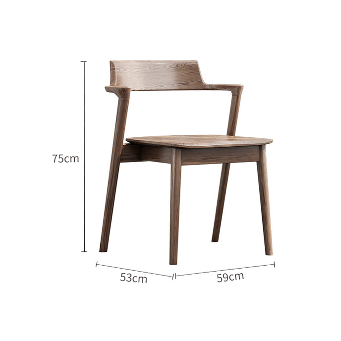 Wooden chair with dimensions labeled on a white background