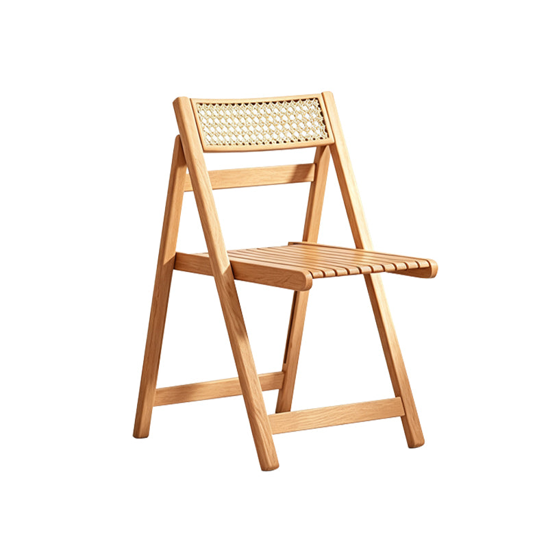 Solid Wood Folding Chair with Rattan Backrest