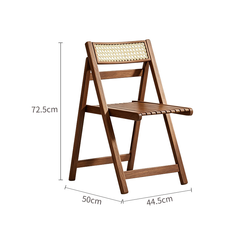 Solid Wood Folding Chair with Rattan Backrest