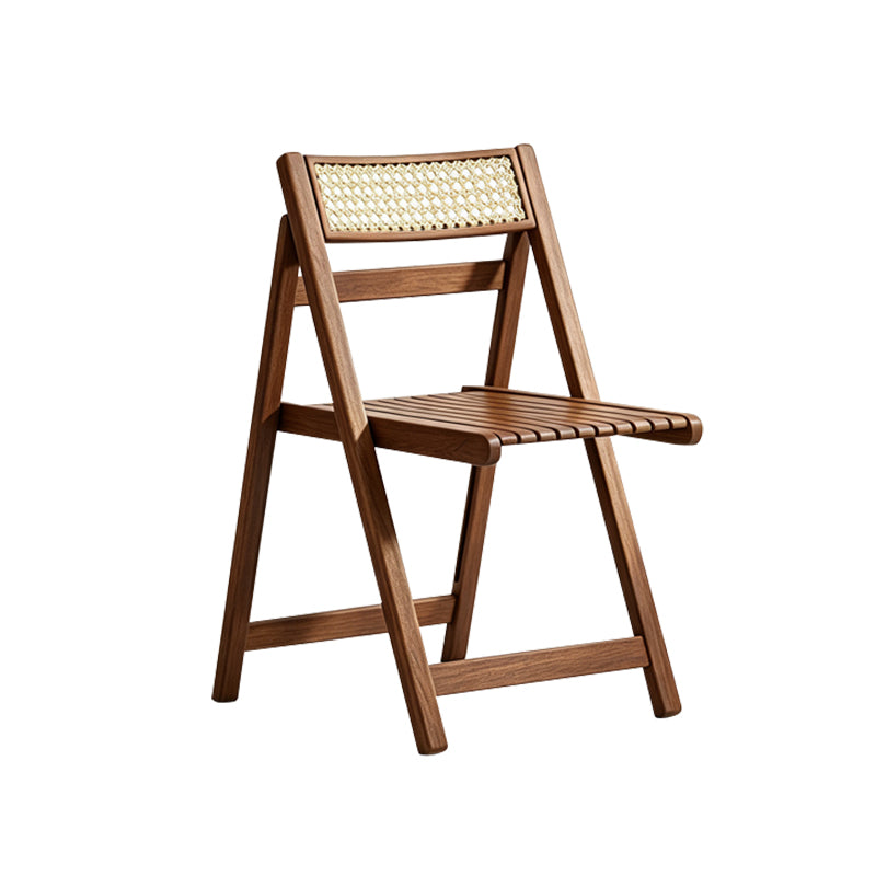 Solid Wood Folding Chair with Rattan Backrest