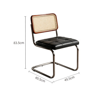 Black Upholstered Rattan-Back Cantilever Dining Chair