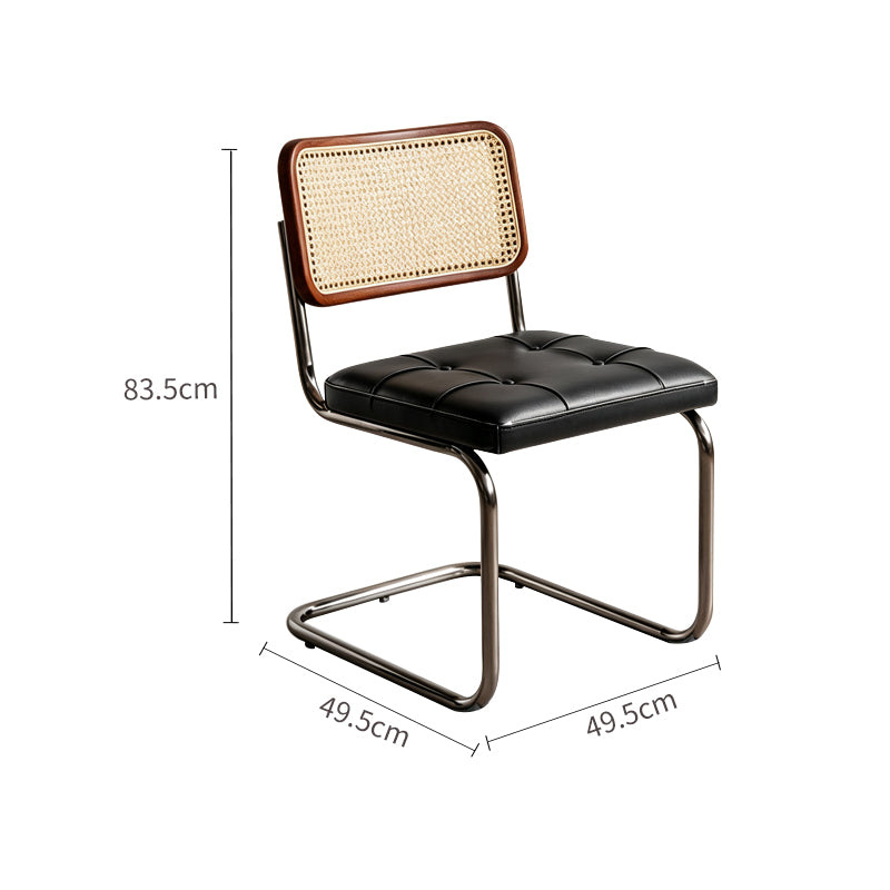 Black Upholstered Rattan-Back Cantilever Dining Chair