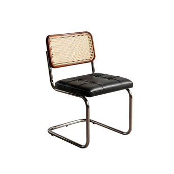Black Upholstered Rattan-Back Cantilever Dining Chair