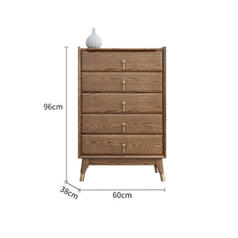 Walnut Finish Ash Wood 5-Drawer Chest