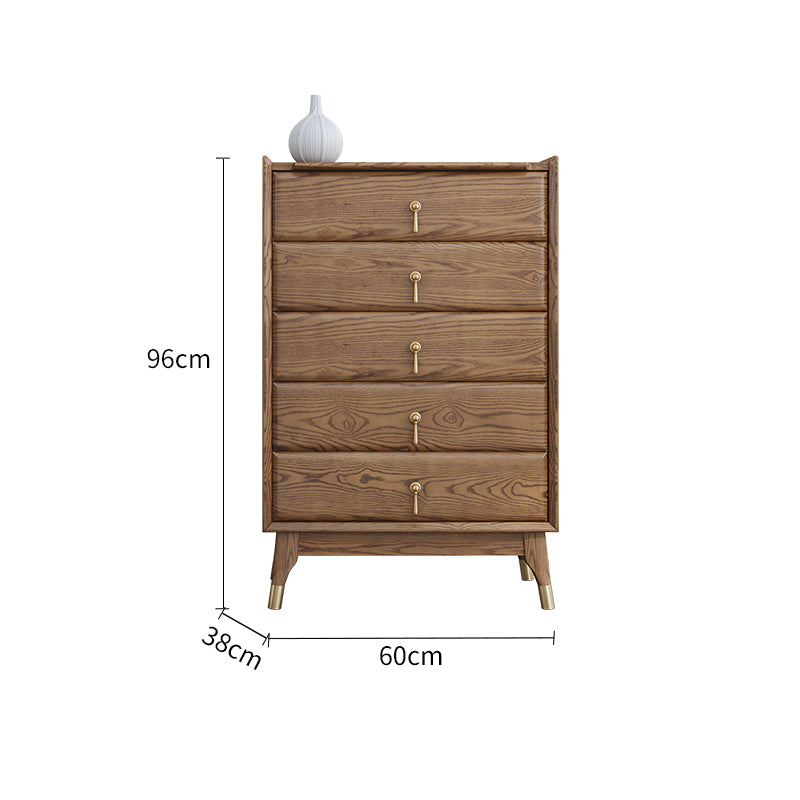 Walnut Finish Ash Wood 5-Drawer Chest