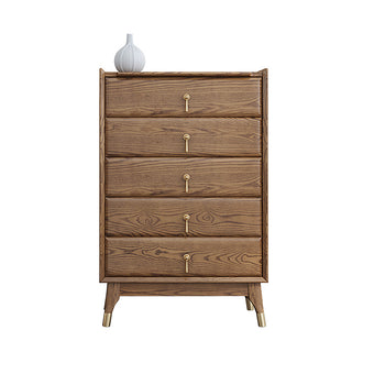 Walnut Finish Ash Wood 5-Drawer Chest