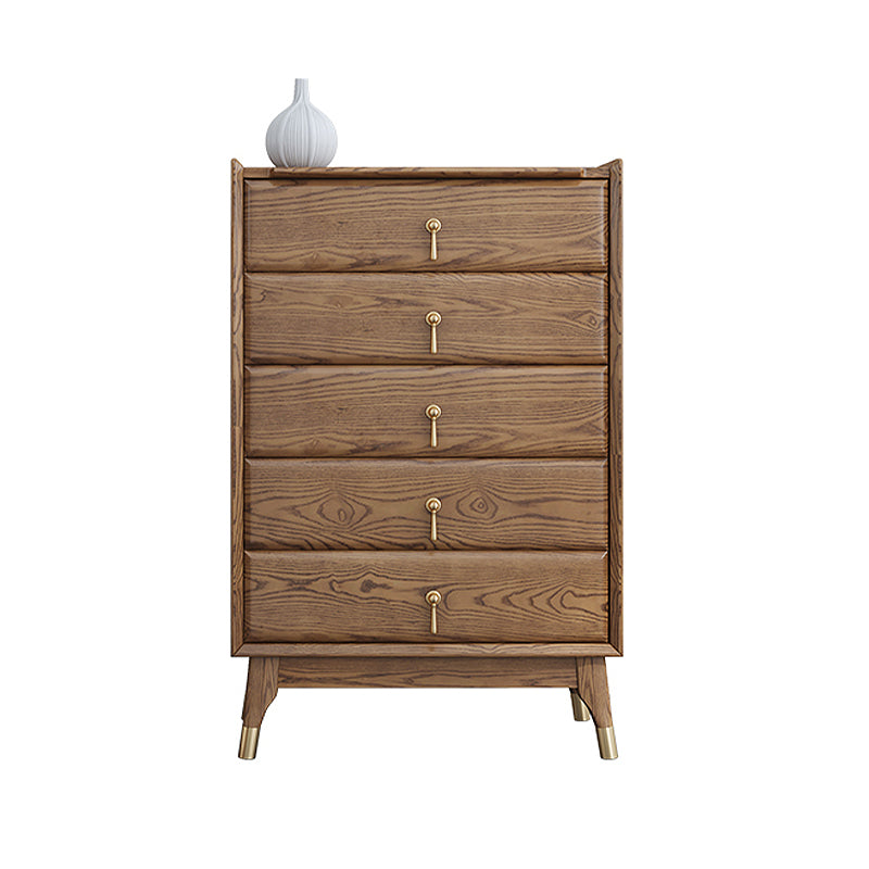 Walnut Finish Ash Wood 5-Drawer Chest