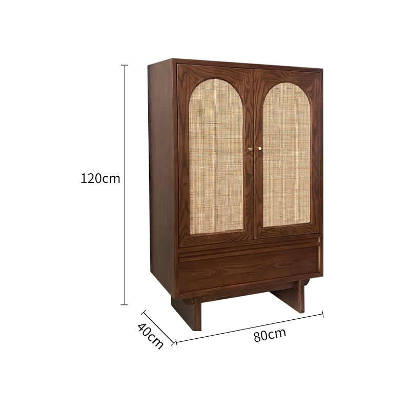Pre Sale Light Walnut Ash Wood with Rattan Weaving Jingran Standing Cabinet