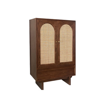 Light Walnut FAS-Grade North American Ash Timber Wood Rattan Weaving Jingran Standing Cabinet