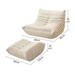 This is a beige lazy sofa with a pleated design, accompanied by a matching footstool of the same style and color.
