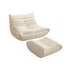 This is a beige lazy sofa with a pleated design, accompanied by a matching footstool of the same style and color.