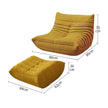 This is a beige lazy sofa with a pleated design, accompanied by a matching footstool of the same style and color.