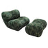 Green Cotton-Linen Molded Foam Bubble Lounge Chair with Ottoman