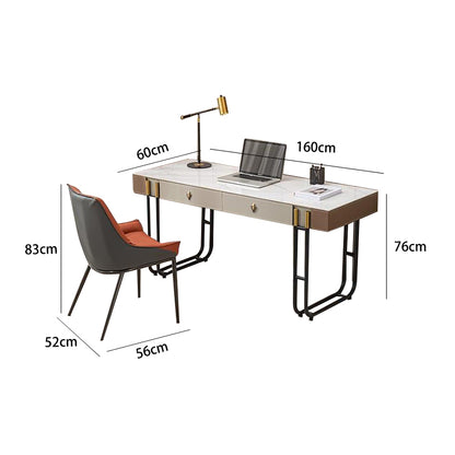 White Rock Board/Saddle Leather/Carbon Steel/Desk+Chair Two-Piece Set