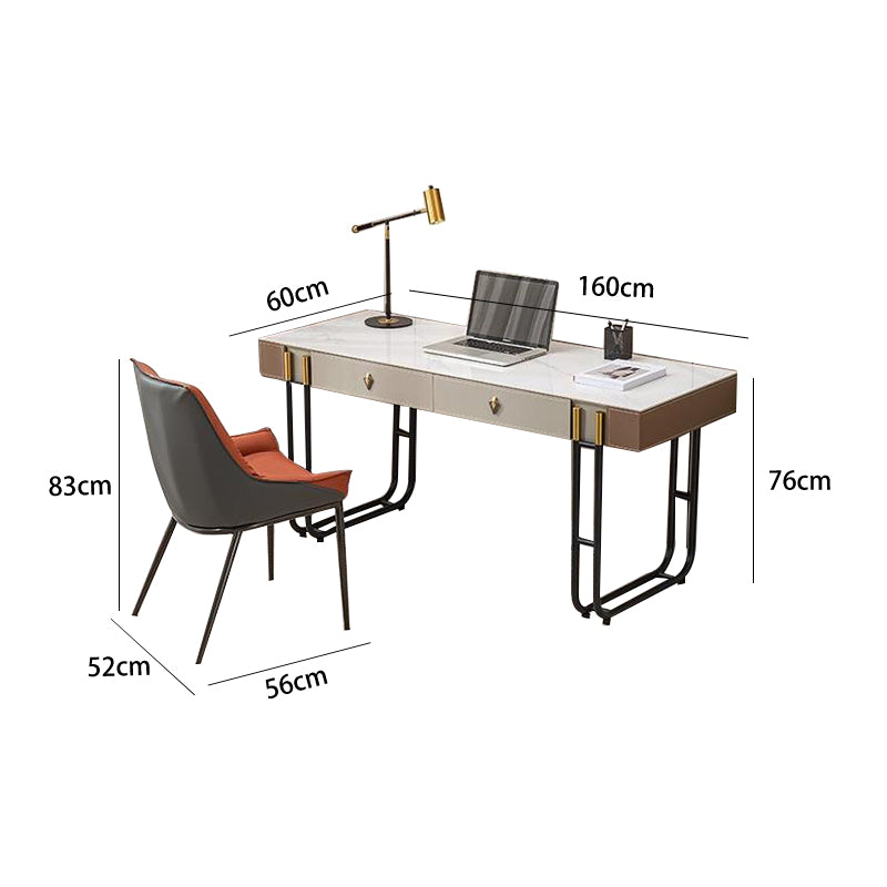 White Rock Board/Saddle Leather/Carbon Steel/Desk+Chair Two-Piece Set