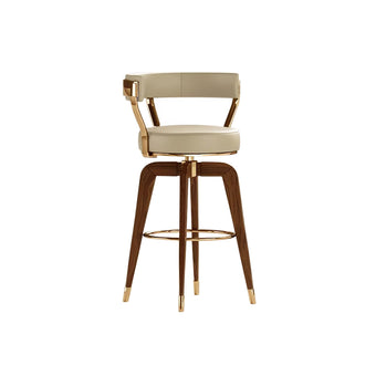 Milk Brown Swivel Bar Stool Faux Leather and Walnut Legs