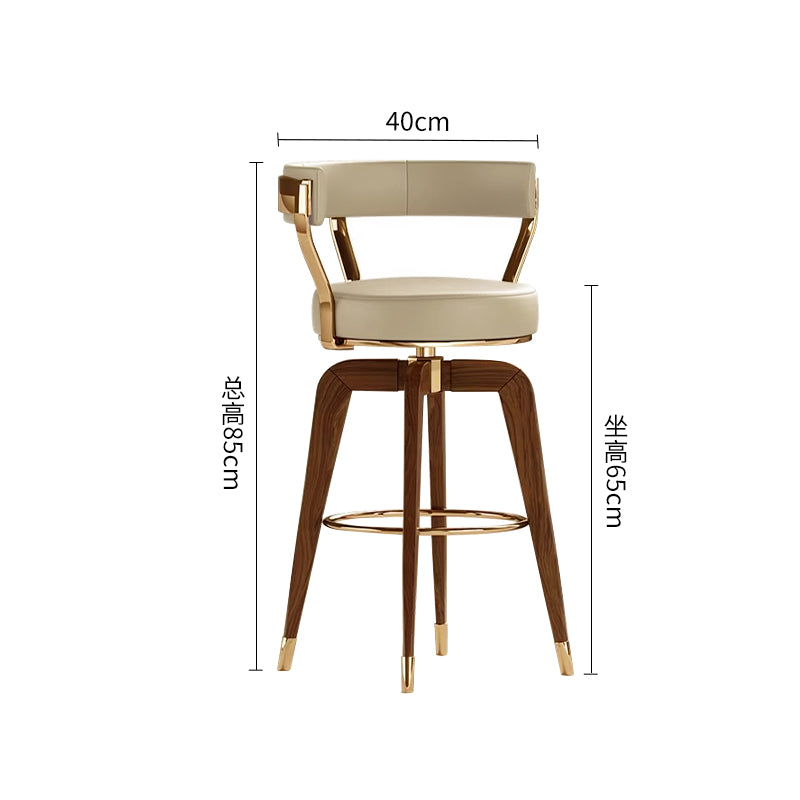 Milk Brown Swivel Bar Stool Faux Leather and Walnut Legs
