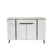 White sideboard with black accents on a white background