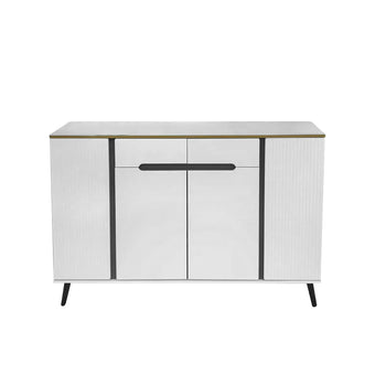 White sideboard with black accents on a white background