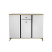 White sideboard with black accents on a white background