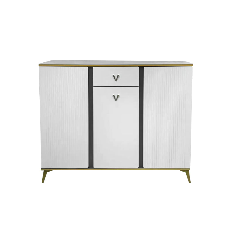 White sideboard with black accents on a white background