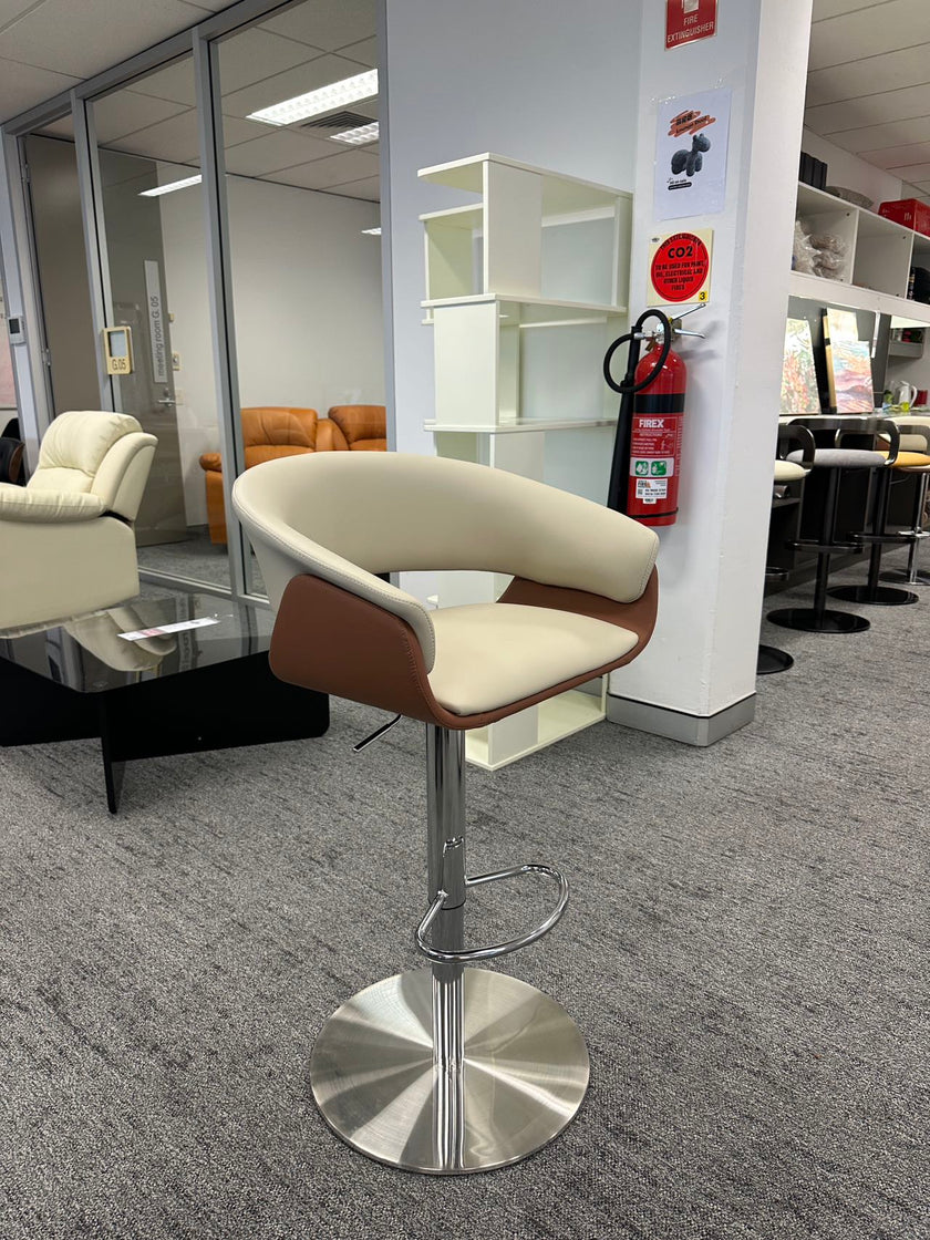 Adjustable Height Bar Stool Faux Leather Stainless Steel Base