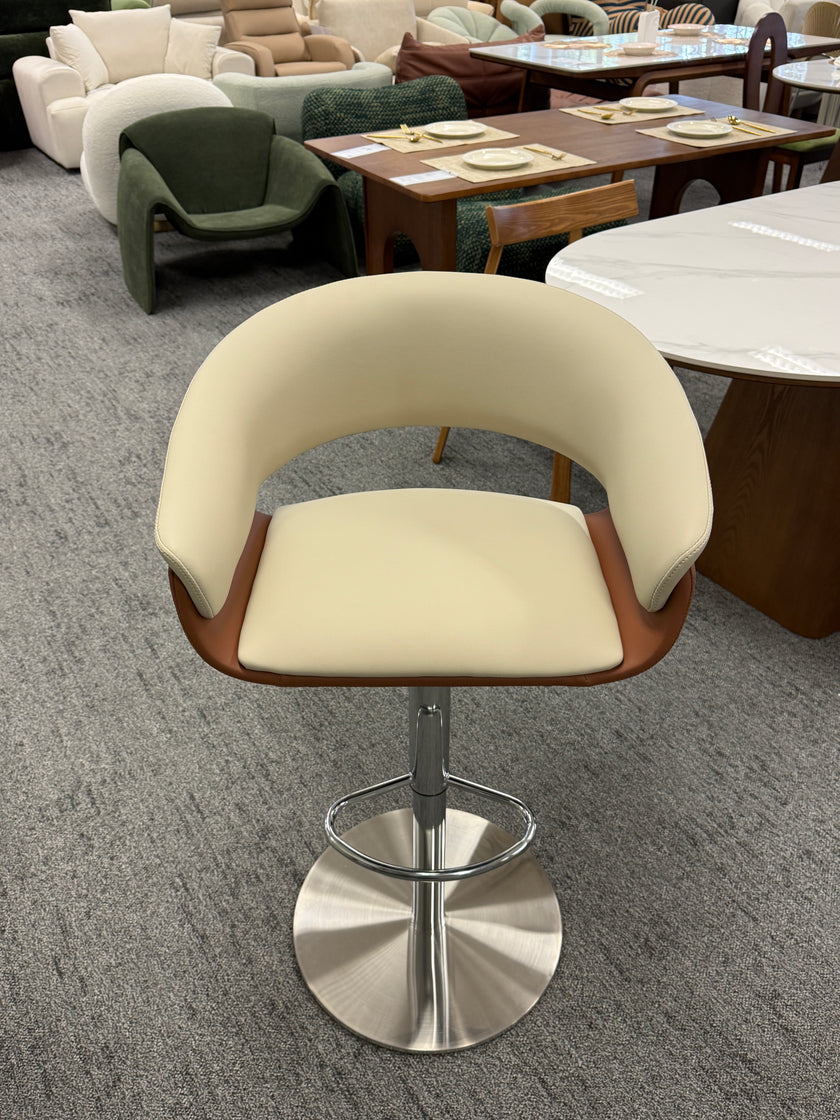 Adjustable Height Bar Stool Faux Leather Stainless Steel Base