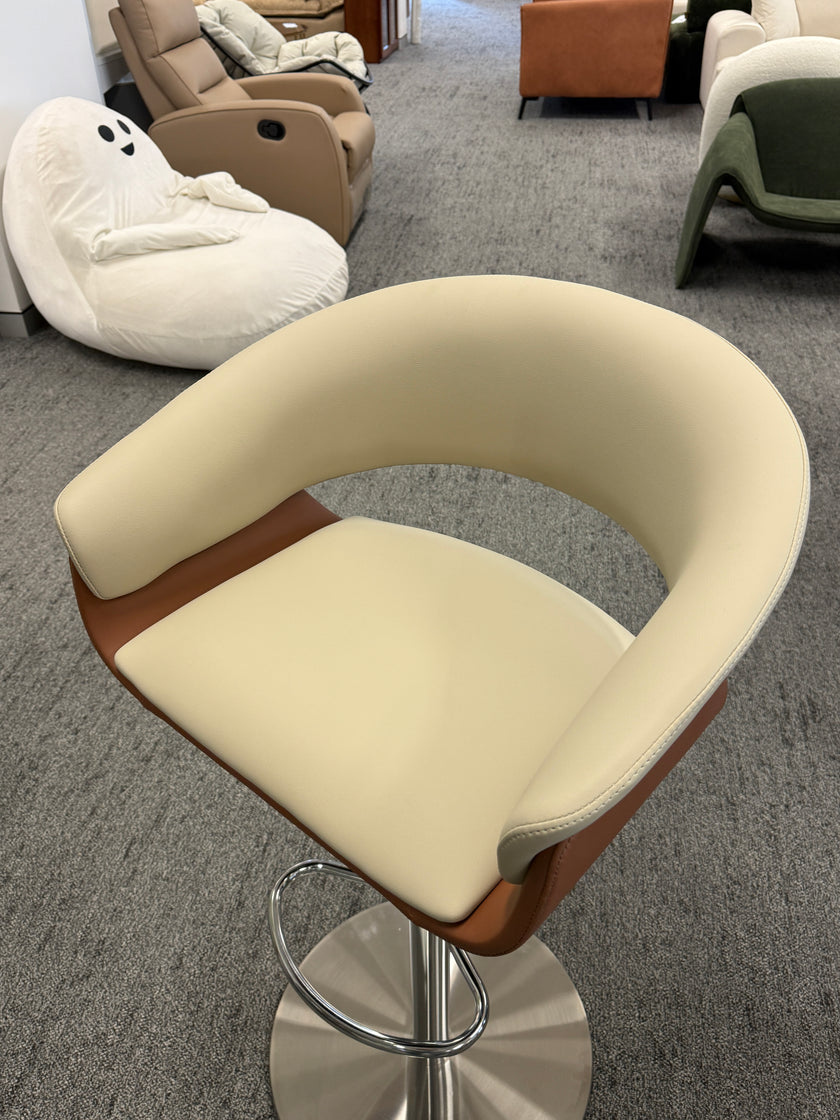 Adjustable Height Bar Stool Faux Leather Stainless Steel Base