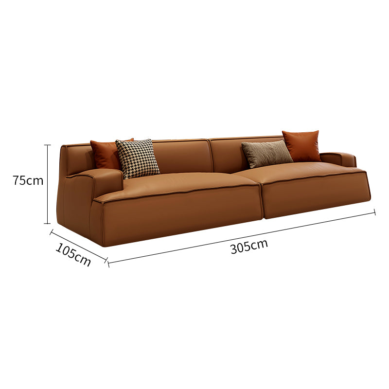 Genuine Leather Straight Sofa with Double Arms (4-Seater)