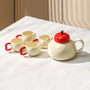 Red and white peace and joy water set one pot four cups