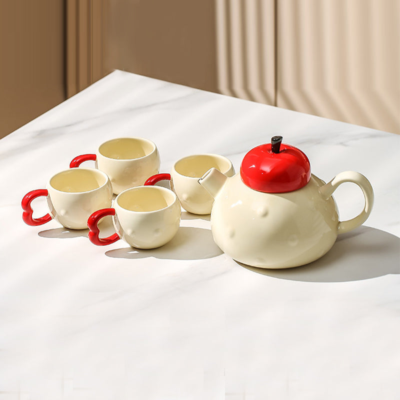 Red and white peace and joy water set one pot four cups