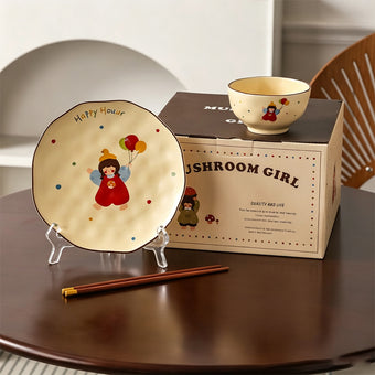 Girl Pattern Tableware Set – 1 Bowl, 1 Plate, 1 Pair of Chopsticks