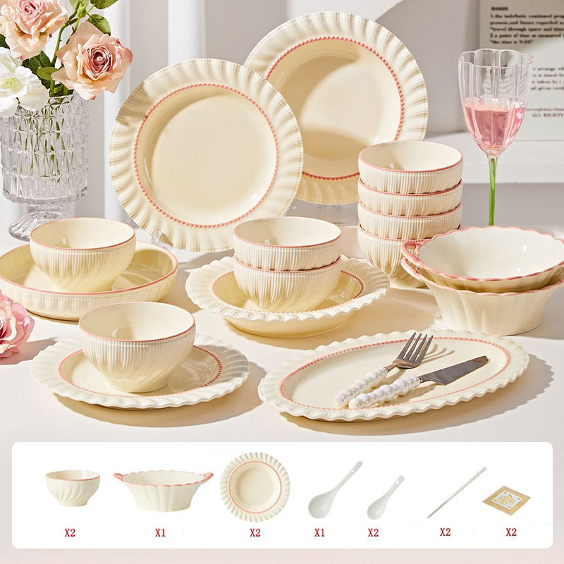 12-piece dinnerware set in pure white and pink