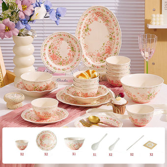 12-Piece Pink Floral Dinnerware Set