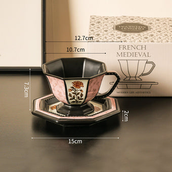 Black Peony Coffee Cup & Saucer Set