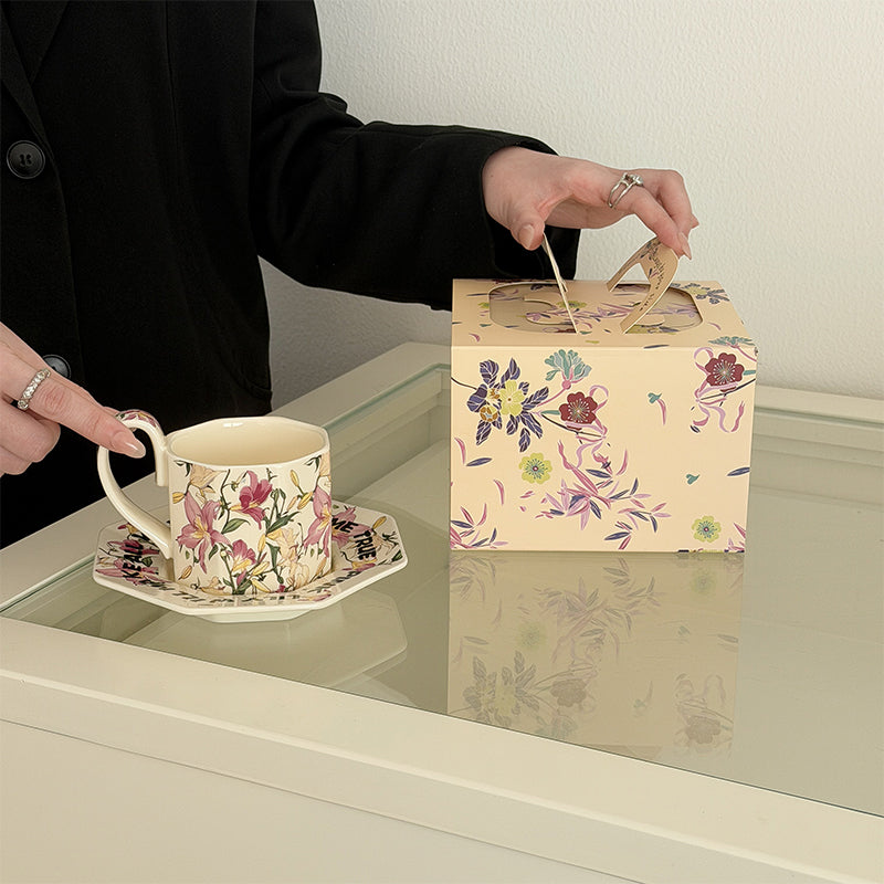 Bellflower and Lily Octagonal Cup and Saucer