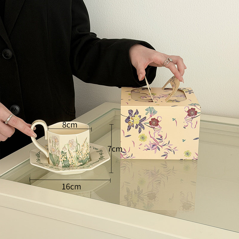 Bellflower and Lily Octagonal Cup and Saucer
