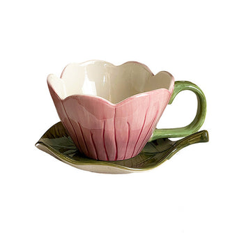 Pre Sale Hand-Painted Pink Tulip Cup and Saucer