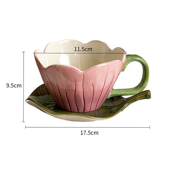 Pre Sale Hand-Painted Pink Tulip Cup and Saucer