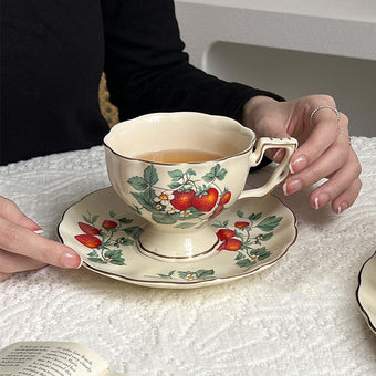 Pre Sale Strawberry Illustration Cup and Saucer with Gold Rim