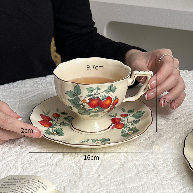 Pre Sale Strawberry Illustration Cup and Saucer with Gold Rim
